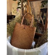 Straw And Leather Tote Bag