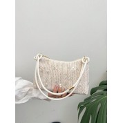 Zippered Straw Bag With Shoulder Strap