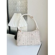 Zippered Straw Bag With Shoulder Strap