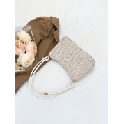 Zippered Straw Bag With Shoulder Strap