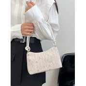 Zippered Straw Bag With Shoulder Strap