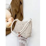 Zippered Straw Bag With Shoulder Strap