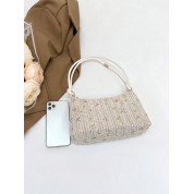 Zippered Straw Bag With Shoulder Strap