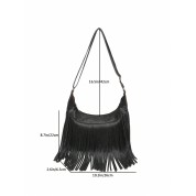 Black Leather Fringe Shoulder Bag