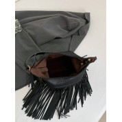 Black Leather Fringe Shoulder Bag