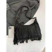 Black Leather Fringe Shoulder Bag