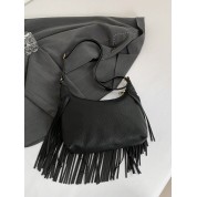 Black Leather Fringe Shoulder Bag