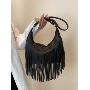 Black Leather Fringe Shoulder Bag