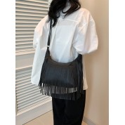 Black Leather Fringe Shoulder Bag