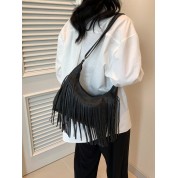 Black Leather Fringe Shoulder Bag