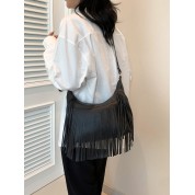 Black Leather Fringe Shoulder Bag