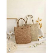 Straw And Leather Tote Bag