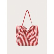 Striped Canvas Beach Tote Bag