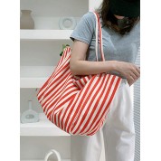 Striped Canvas Beach Tote Bag