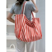 Striped Canvas Beach Tote Bag