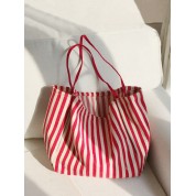 Striped Canvas Beach Tote Bag