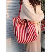 Striped Canvas Beach Tote Bag