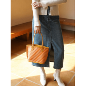 Large Leather Bucket Tote Bag