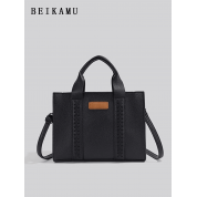 Black Leather Crossbody Tote Bag