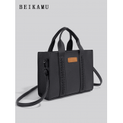 Black Leather Crossbody Tote Bag