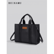 Black Leather Crossbody Tote Bag